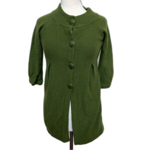 LOFT Ann Taylor Long Button-Down Green Wool Blend Sweater Women XS
